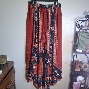 Band Of Gypsies Floral Bohemian Maxi Skirt - Red and Blue Size Small